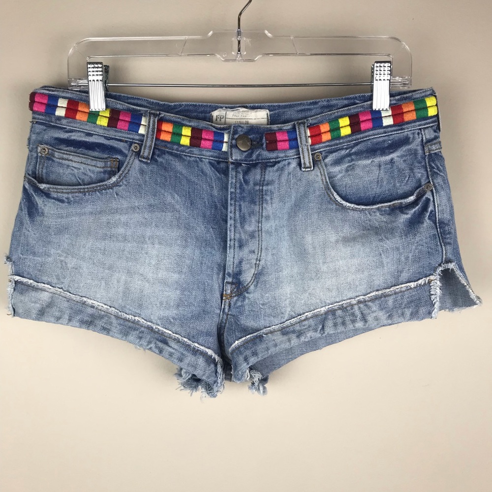 Free People 28 Elliot Denim Cutoff Shorts Rainbow - Picture 2 of 8